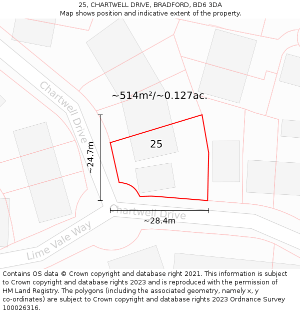 25, CHARTWELL DRIVE, BRADFORD, BD6 3DA: Plot and title map