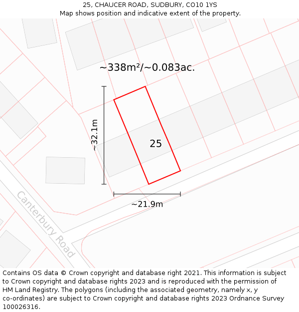 25, CHAUCER ROAD, SUDBURY, CO10 1YS: Plot and title map