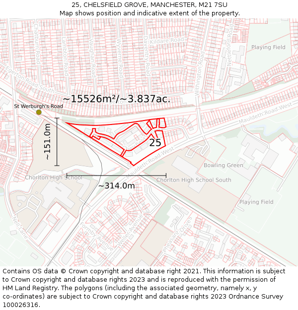 25, CHELSFIELD GROVE, MANCHESTER, M21 7SU: Plot and title map