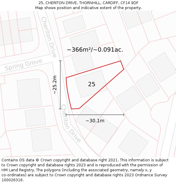 25, CHERITON DRIVE, THORNHILL, CARDIFF, CF14 9DF: Plot and title map