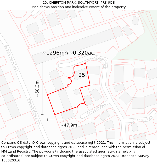 25, CHERITON PARK, SOUTHPORT, PR8 6QB: Plot and title map