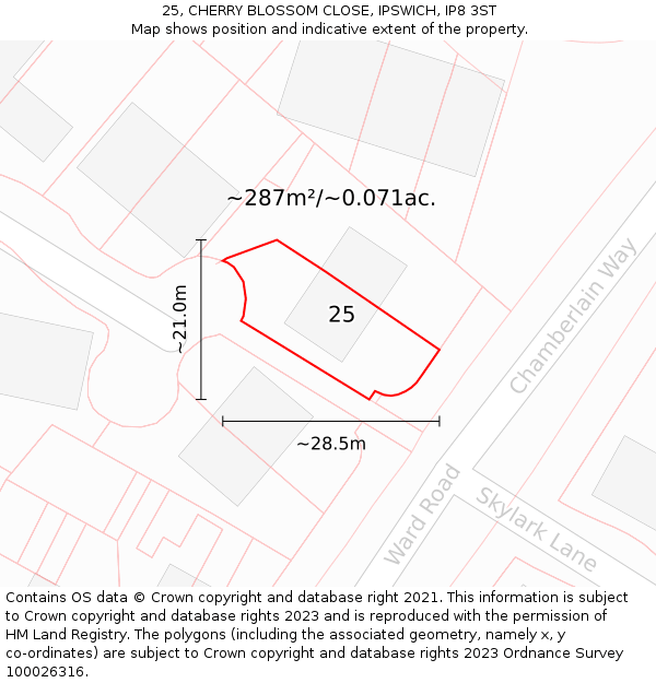 25, CHERRY BLOSSOM CLOSE, IPSWICH, IP8 3ST: Plot and title map