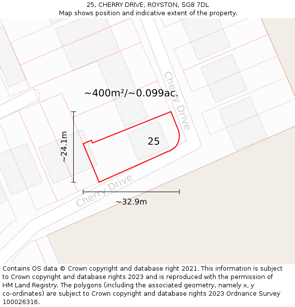 25, CHERRY DRIVE, ROYSTON, SG8 7DL: Plot and title map