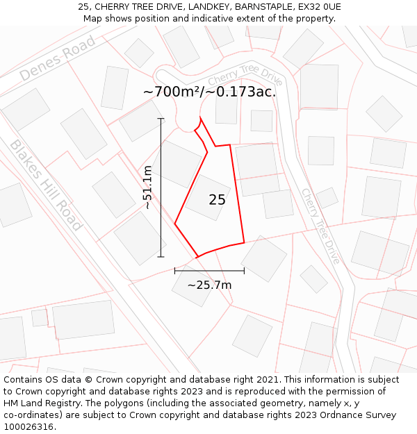 25, CHERRY TREE DRIVE, LANDKEY, BARNSTAPLE, EX32 0UE: Plot and title map
