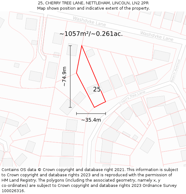 25, CHERRY TREE LANE, NETTLEHAM, LINCOLN, LN2 2PR: Plot and title map