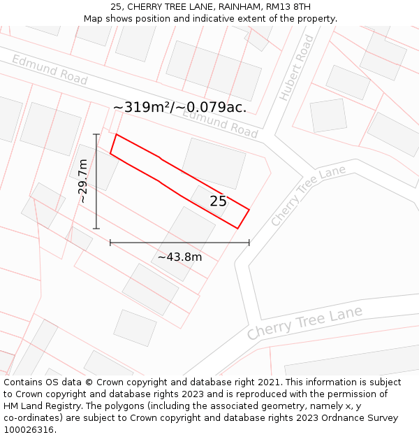 25, CHERRY TREE LANE, RAINHAM, RM13 8TH: Plot and title map