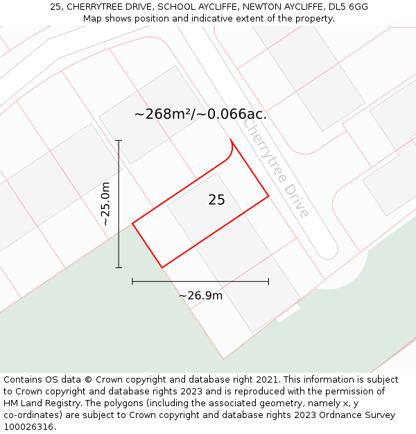 25, CHERRYTREE DRIVE, SCHOOL AYCLIFFE, NEWTON AYCLIFFE, DL5 6GG: Plot and title map