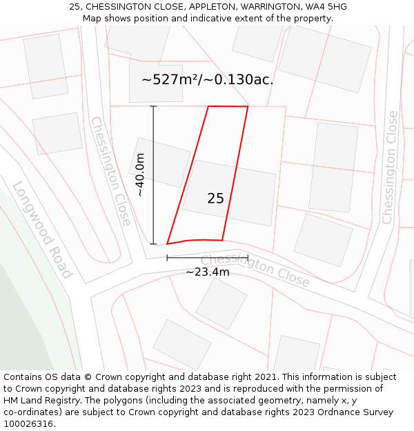 25, CHESSINGTON CLOSE, APPLETON, WARRINGTON, WA4 5HG: Plot and title map