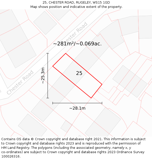 25, CHESTER ROAD, RUGELEY, WS15 1GD: Plot and title map