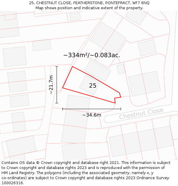 25, CHESTNUT CLOSE, FEATHERSTONE, PONTEFRACT, WF7 6NQ: Plot and title map