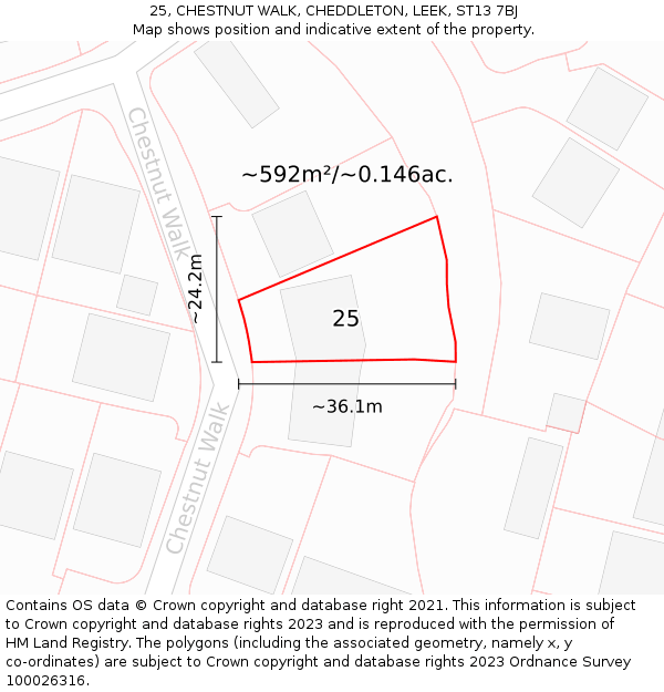 25, CHESTNUT WALK, CHEDDLETON, LEEK, ST13 7BJ: Plot and title map