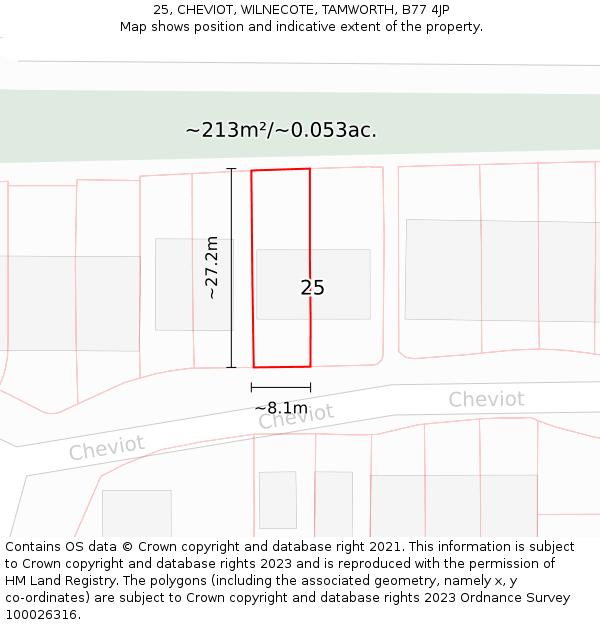 25, CHEVIOT, WILNECOTE, TAMWORTH, B77 4JP: Plot and title map