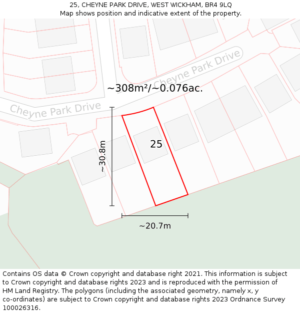 25, CHEYNE PARK DRIVE, WEST WICKHAM, BR4 9LQ: Plot and title map