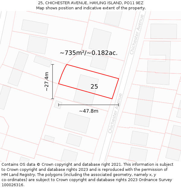 25, CHICHESTER AVENUE, HAYLING ISLAND, PO11 9EZ: Plot and title map