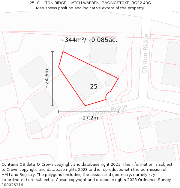 25, CHILTON RIDGE, HATCH WARREN, BASINGSTOKE, RG22 4RG: Plot and title map