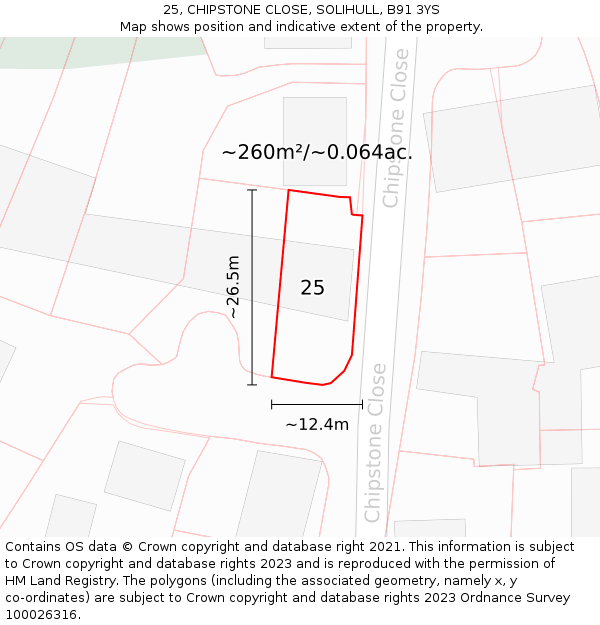 25, CHIPSTONE CLOSE, SOLIHULL, B91 3YS: Plot and title map