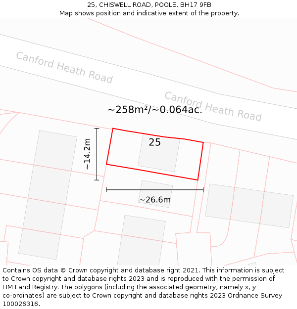 25, CHISWELL ROAD, POOLE, BH17 9FB: Plot and title map