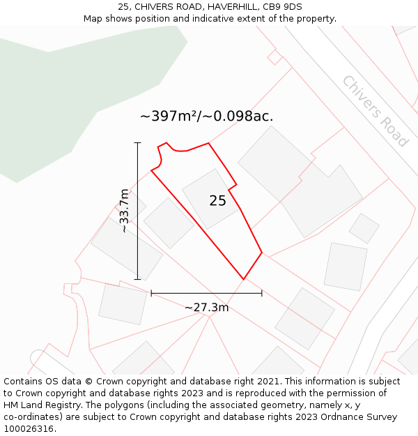 25, CHIVERS ROAD, HAVERHILL, CB9 9DS: Plot and title map