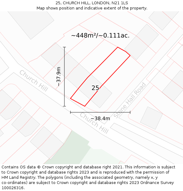 25, CHURCH HILL, LONDON, N21 1LS: Plot and title map