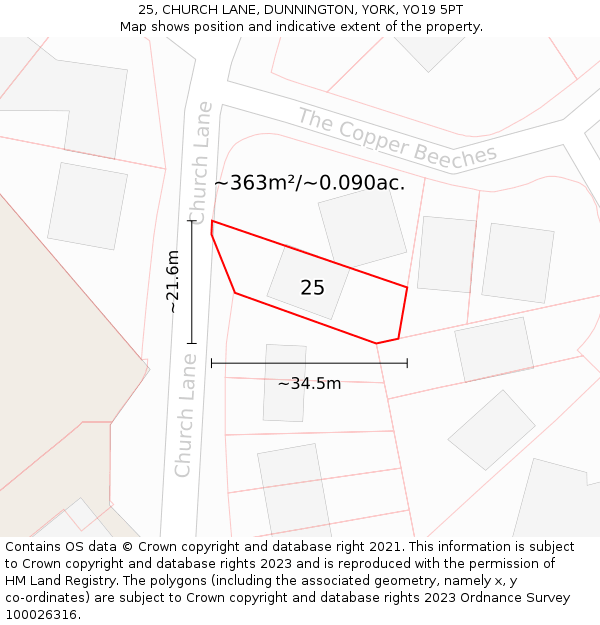 25, CHURCH LANE, DUNNINGTON, YORK, YO19 5PT: Plot and title map