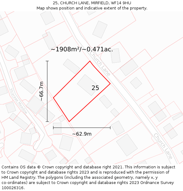 25, CHURCH LANE, MIRFIELD, WF14 9HU: Plot and title map