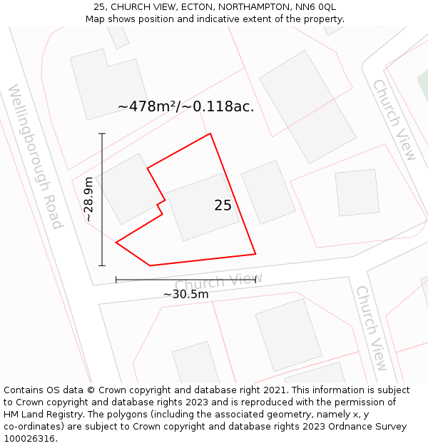 25, CHURCH VIEW, ECTON, NORTHAMPTON, NN6 0QL: Plot and title map
