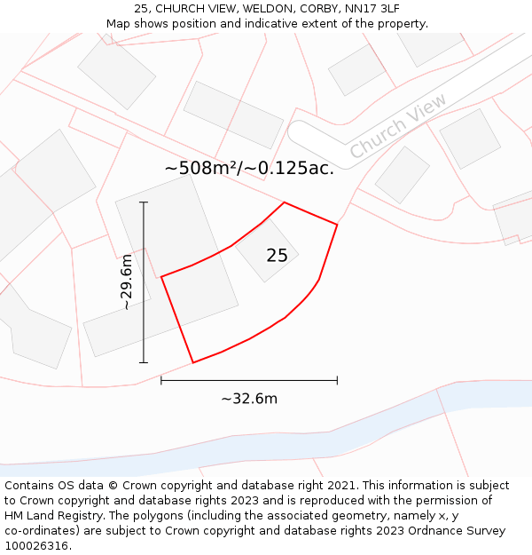 25, CHURCH VIEW, WELDON, CORBY, NN17 3LF: Plot and title map