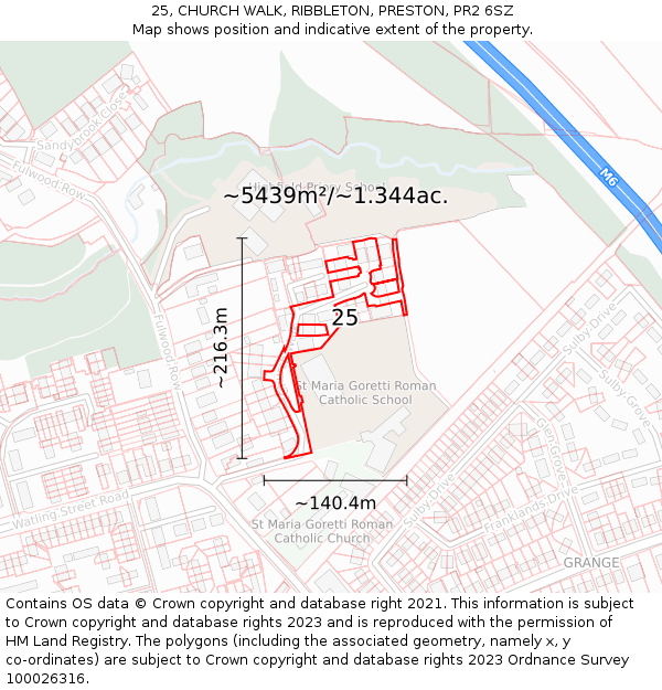 25, CHURCH WALK, RIBBLETON, PRESTON, PR2 6SZ: Plot and title map