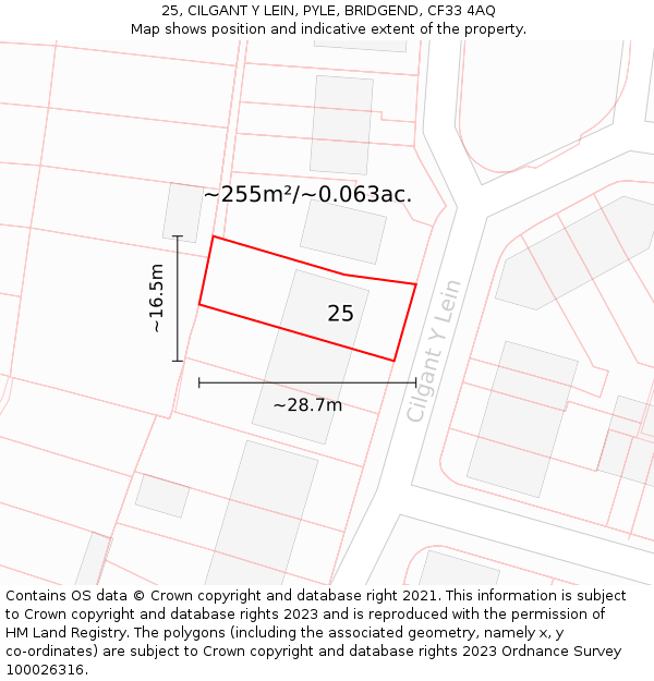 25, CILGANT Y LEIN, PYLE, BRIDGEND, CF33 4AQ: Plot and title map