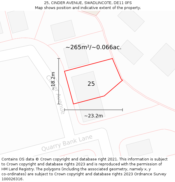 25, CINDER AVENUE, SWADLINCOTE, DE11 0FS: Plot and title map