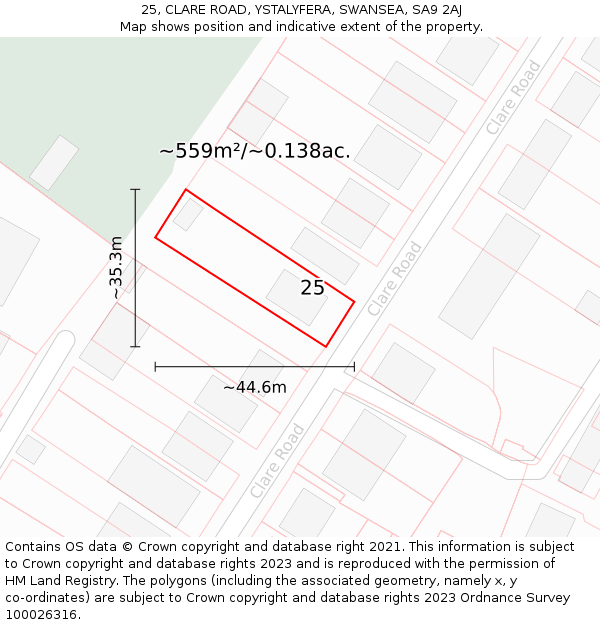 25, CLARE ROAD, YSTALYFERA, SWANSEA, SA9 2AJ: Plot and title map