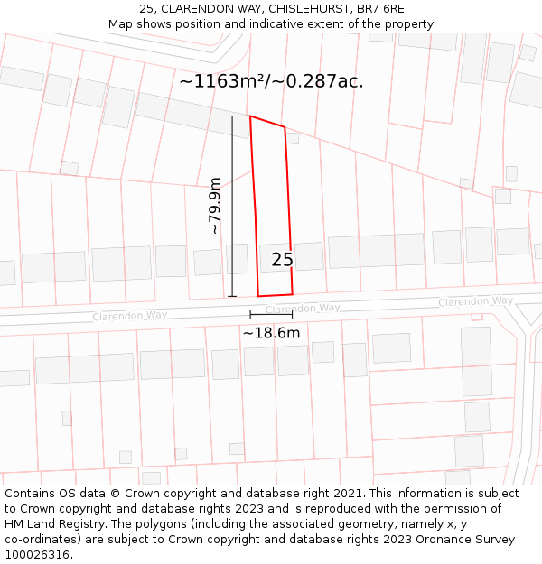 25, CLARENDON WAY, CHISLEHURST, BR7 6RE: Plot and title map