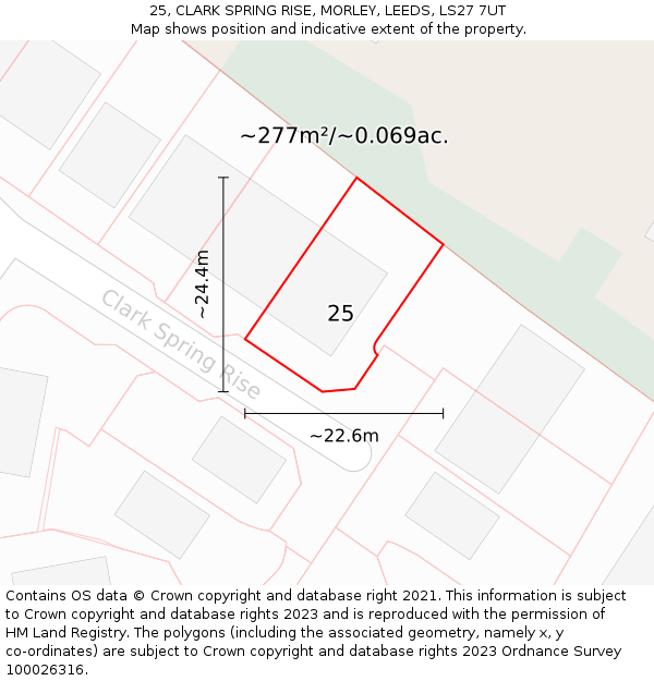 25, CLARK SPRING RISE, MORLEY, LEEDS, LS27 7UT: Plot and title map