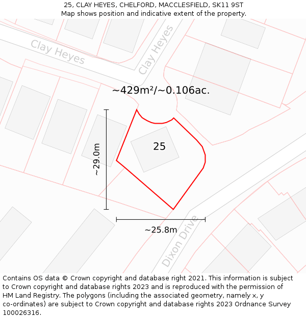25, CLAY HEYES, CHELFORD, MACCLESFIELD, SK11 9ST: Plot and title map