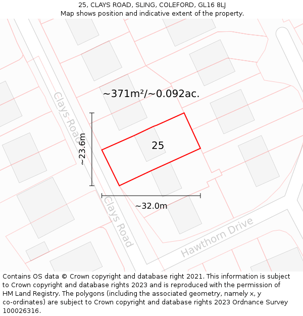 25, CLAYS ROAD, SLING, COLEFORD, GL16 8LJ: Plot and title map