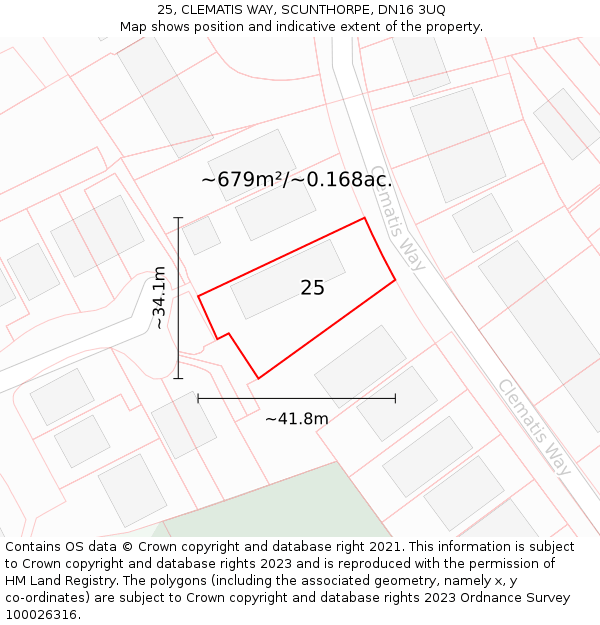 25, CLEMATIS WAY, SCUNTHORPE, DN16 3UQ: Plot and title map