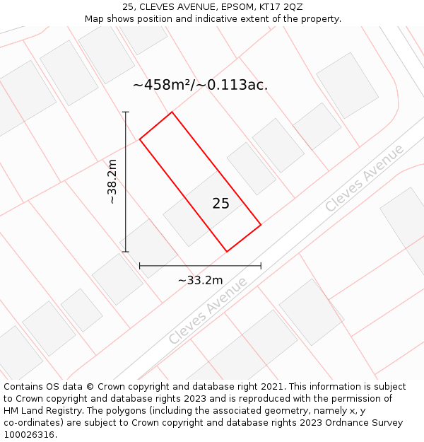 25, CLEVES AVENUE, EPSOM, KT17 2QZ: Plot and title map