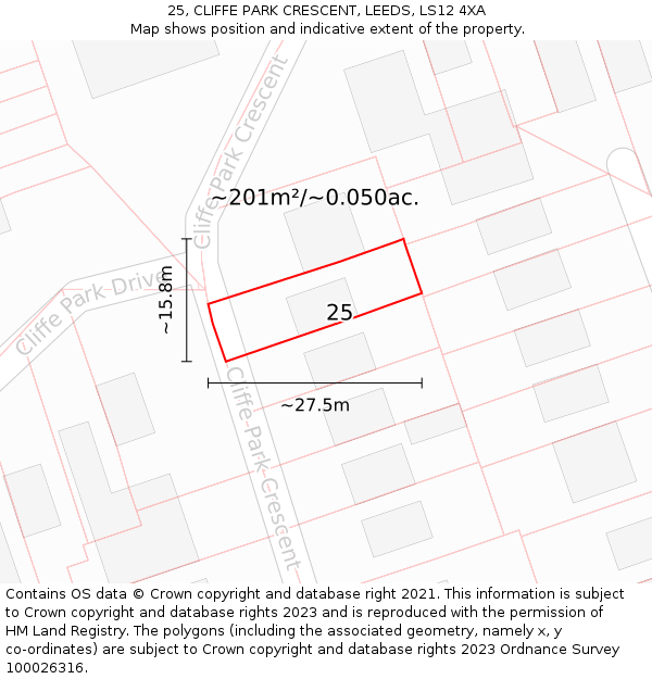 25, CLIFFE PARK CRESCENT, LEEDS, LS12 4XA: Plot and title map