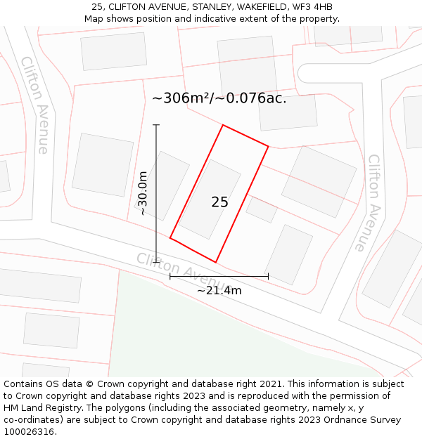 25, CLIFTON AVENUE, STANLEY, WAKEFIELD, WF3 4HB: Plot and title map
