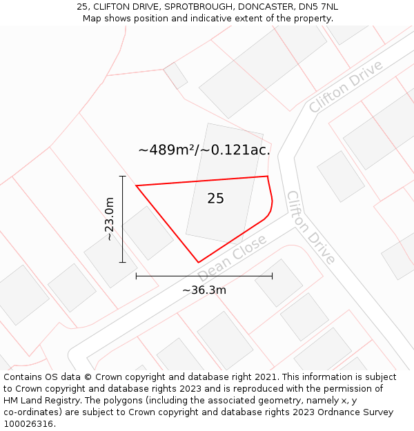 25, CLIFTON DRIVE, SPROTBROUGH, DONCASTER, DN5 7NL: Plot and title map