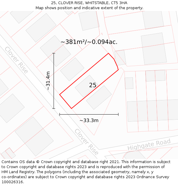 25, CLOVER RISE, WHITSTABLE, CT5 3HA: Plot and title map