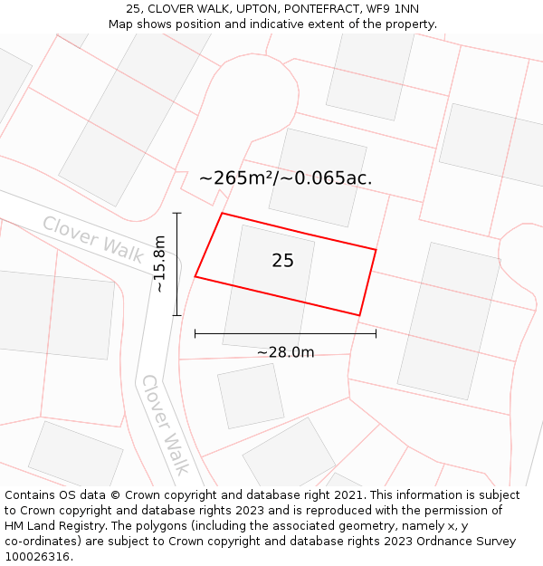 25, CLOVER WALK, UPTON, PONTEFRACT, WF9 1NN: Plot and title map