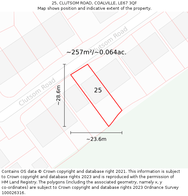 25, CLUTSOM ROAD, COALVILLE, LE67 3QF: Plot and title map