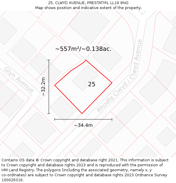 25, CLWYD AVENUE, PRESTATYN, LL19 9NG: Plot and title map