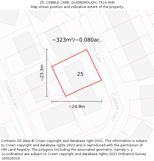 25, COBBLE CARR, GUISBOROUGH, TS14 6NR: Plot and title map