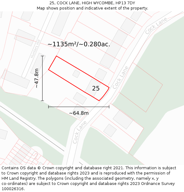 25, COCK LANE, HIGH WYCOMBE, HP13 7DY: Plot and title map