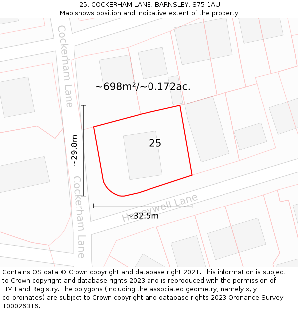 25, COCKERHAM LANE, BARNSLEY, S75 1AU: Plot and title map