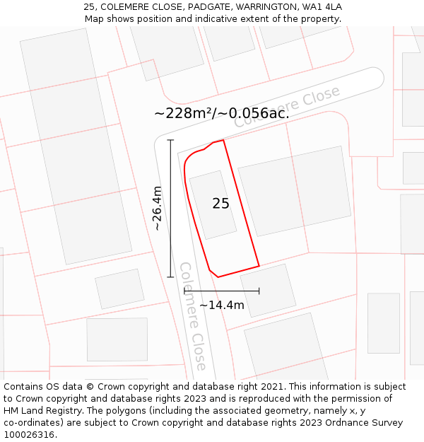 25, COLEMERE CLOSE, PADGATE, WARRINGTON, WA1 4LA: Plot and title map