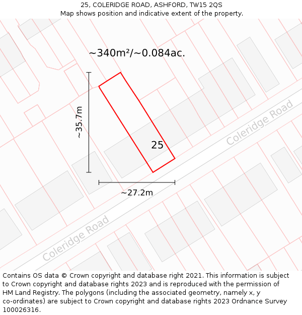 25, COLERIDGE ROAD, ASHFORD, TW15 2QS: Plot and title map