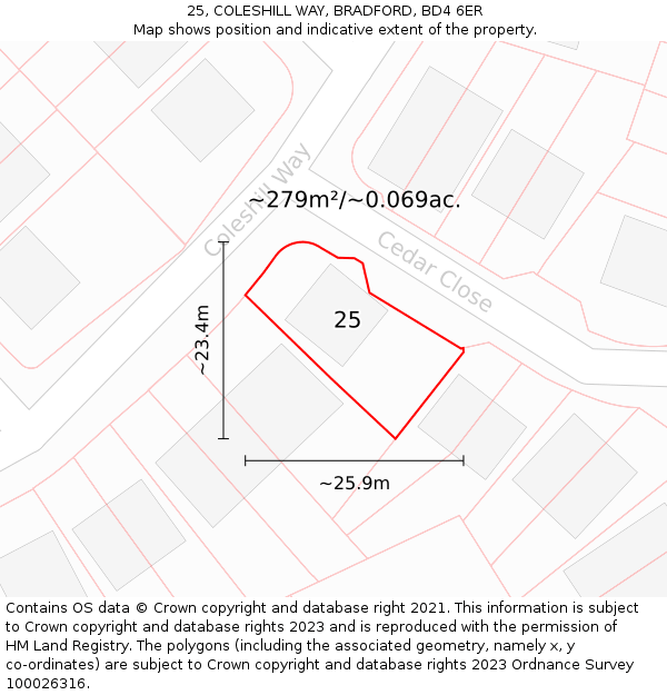 25, COLESHILL WAY, BRADFORD, BD4 6ER: Plot and title map
